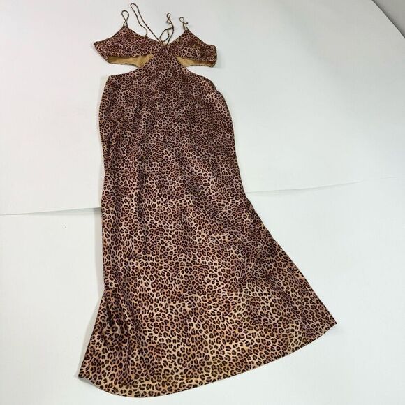 Runaway Dress Womens XL Multicolor Maxi Leopard Print Cutout Spaghetti Strap - Picture 1 of 8